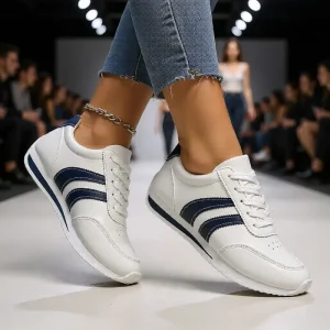 Womens Round Toe Lace up Sneakers Low Top Casual Footwear for Comfortable Wear