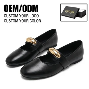 Women’s Round Toe Mary Jane Flats PU Slip-On Light Weight Casual Shoes Buckle Strap for Spring Autumn All Seasons