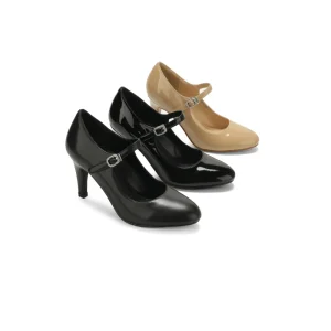 Women’s Round Toe Mary Jane Pumps Patent Leather Footwear with Rhinestone Buckle for Party & Office&Wedding&Date Night