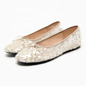 Women’s Round Toe Sequined Flats Relax Shoes Bow Tie Women Flat Shoes
