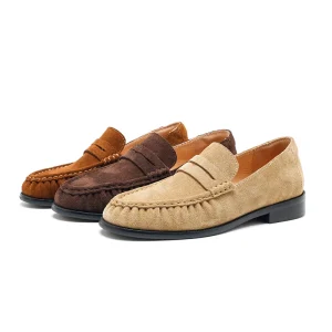 Women’s Ruched Penny Loafers Slip On Casual Flat Shoes