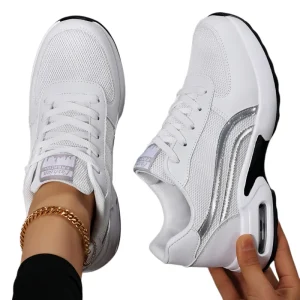 Women’s Running Minimal Shoes Walking Sneakers Mesh Air Mesh Athletic Breathable Lace-Up Height Increasing Thick Sole