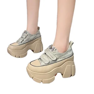 Women’s Running Shoes Autumn Spring Summer Fashion Trend Canvas Upper Height Increasing Outdoor Walking Casual