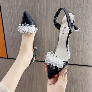 Women’s Sandals Baotou Summer French Transparent Pointed High Heels Ladies Shoes