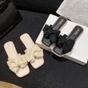 Women’s Sandals New Stylish Flat Bow Breathable Lightweight Elegant Soft Soled Comfortable One Strap Casual Summer