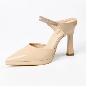 Women’s Sandals Pointed Toe Stiletto Heels Rhinestone Strap Nude Summer Super High Heel Mules