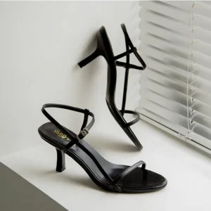 Women’s Sandals Spring New Style Stiletto Heel Buckle Strap High Heels Black Sandals for Ladies