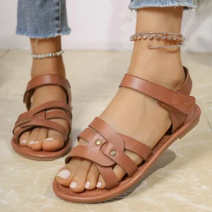 Women’s Sandals Summer Flat Casual Outdoor Sandals Woven Open Toe Sandals Hollowed Out Non Slip Beach Sandals
