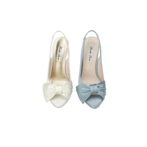 Women’s Satin Peep Toe Slingback Heels with Big Bow Detail Stiletto Wedding Bridal Sandals
