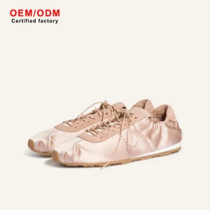 Women’s Satin Sneakers Elegant Lace Up Ballet Sneakers Vintage Pink Elastic Heel Glove Sneakers Retro Trainer Flats