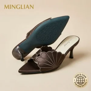 Women’s Satin Soft Outdoor Stiletto Heel Slippers Open Toed Pointed Champagne Gold Heeled Sandals for Spring