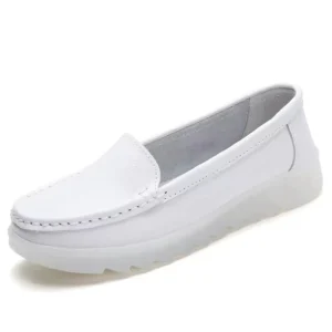 Women’s Scrub Shoes White Nurse with Round Toe PVC Soft Soles Comfortable Anti-slip Flat Work Shoe for Hospital