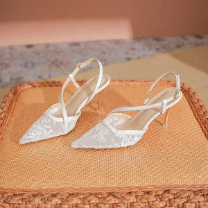 Women’s Sexy High Heeled Sandals Pointed Toe Mesh Lace Ankle Strap for Dating & Nightclubs Summer Fashion