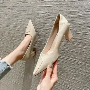 Women’s Sexy Pointed Toe Leather Black High Heels Pump Stilettos Sharp Women High Heels Dress Shoes