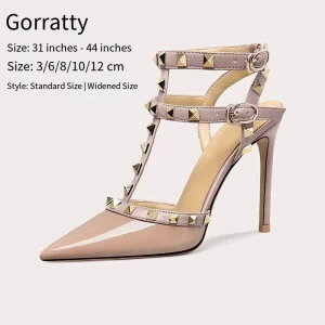 Women’s Sexy Pumps Thin Heel Strappy High Heels Sandals Rivet Pointed Toe for Ladies Nightclub Wear Bridal Shoes