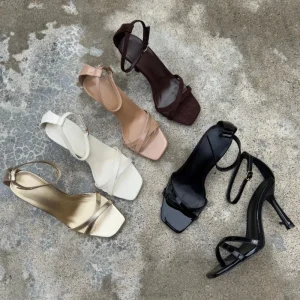 Women’s Sexy Square Toe Stiletto High Heel Sandals Strappy Ankle Buckle Party Dress Shoes in Gold Black Patent Leather