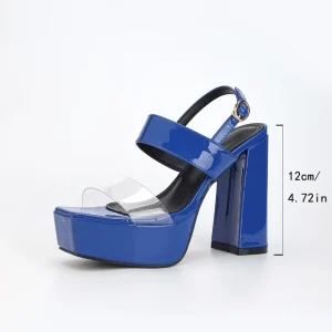 Women’s Sexy Summer Ankle Strap Sandals Waterproof Platform Super High Square Toe Chunky Heel Buckle Fastened Simple Thick Sole