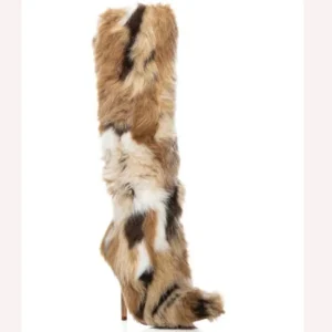 Women’s Sexy Winter Multi Furry Roman Boot Animal Print Stiletto Heel Over the Knee Boots Custom Fur Upper Pointed Toe