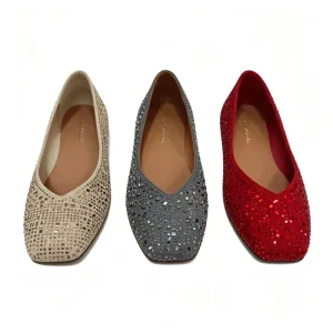 Women’s Shallow Mouth Rhinestone Ballet Flats Bright Starry Mesh Design Slip-On Closure for Spring Summer Autumn