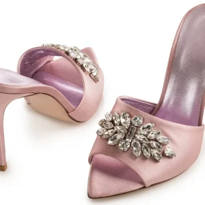 Women’s Shiny Rhinestone Slip on Stilettos Mules Luxury Elegant High Heels Ladies Jeweled Party Evening Shoes