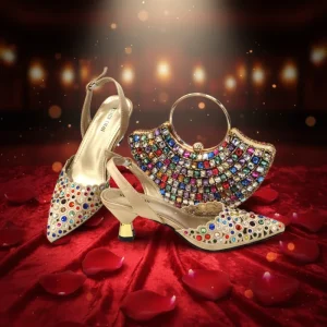 Women’s Shoe Bag Set with Sparkling Diamond Decoration Stone for Wedding Party