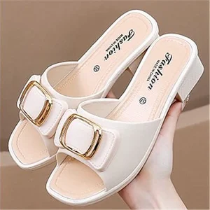 Women’s Shoes Fashion Metal Buckle Low heeled Sandals Daily Slippers Outdoor Casual Loafers