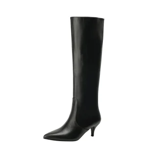 Women’s Shoes Fashion Winter Boots Black Color Low Heel Wide Tube Pointed Toe Cat Heel Boots Knee High Straight Boots