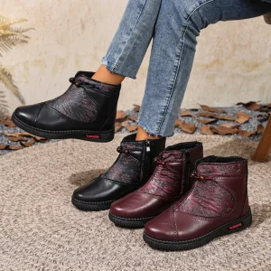 Women’s Shoes Fleece Lined Leather Waterproof Mom Shoes Versatile Non Tiring Anti Slip Warm Snow Boots