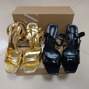 Women’s Shoes Gold Ankle Strap Metal Tie Stiletto Shoes High Heels Open Toe Pumps Sandals