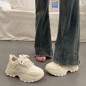 Women’s Shoes Height increasing New Style Spring and Autumn Season Versatile White Sneakers Soft Leather Height increasing