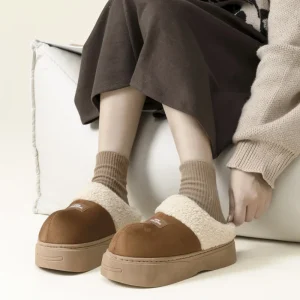 Women’s Shoes Indoor Home Outdoor Wear Warm and Thickened Anti-Odor Anti-Slip Semi-Pack Plush Slippers