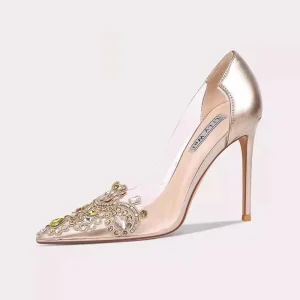 Women’s Shoes Pointed Toe Transparent Rhinestone Stiletto High Heels Shallow Mouth Women’s High Heel Shoes
