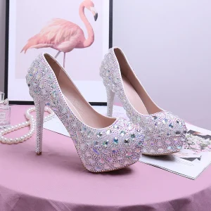 Women’s Shoes Rhinestones Decoration Thin Heel Shallow Mouth Round Head Versatile Sandals