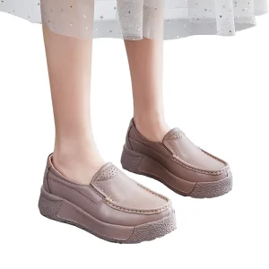 Women’s Shoes Spring Autumn Korean Style Large Size Mother’s Shoes Wedge Heel Thick-Soled Platform Slip-On Loafers