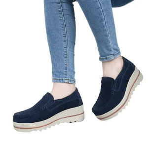 Womens Shoes Spring Autumn Women’s Korean Version Platform Thick Sole Height-Increasing Casual Mid-Heel Leather Shoes