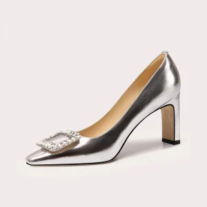 Women’s Shoes Square Buckle High Heels Elegant High Heel Wedding Dress Shoes Ladies Square Toe Pumps Heeled for Women