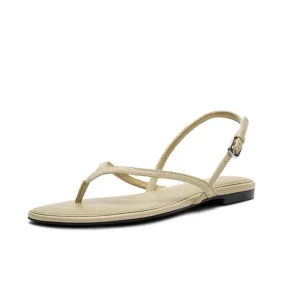 Women’s Shoes Summer New Beige Simple Toe Leather Flat Sandals Comfortable Lightweight Breathable Stiletto Heel Outdoor