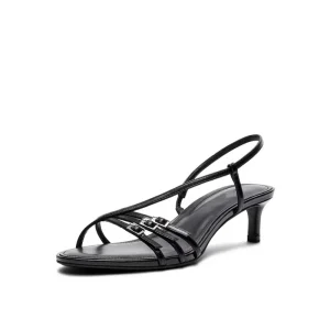 Women’s Shoes Summer New Black Genuine Leather Buckle Design Pointed Toe Outdoor Sexy Fashion Trend High heeled Sandals