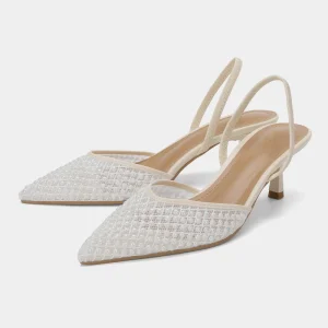 Women’s Shoes White Mesh Open Back Stiletto Heel Rubber Outsole Mules Pointed Toe Sandals