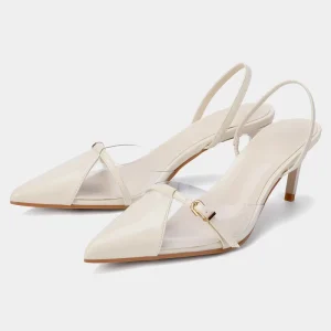 Women’s Shoes White Transparent Patchwork Open Back High Heel Mules Hollow Sandals