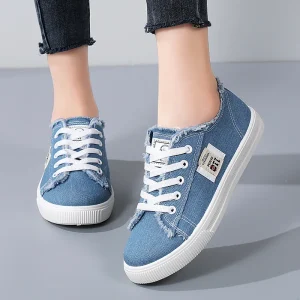 Womens Shoes Women’s Canvas Lace Up Shoes White Student Flat Sneakers Versatile Soft Soled Casual Shoes