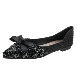 Women’s Shoes in Autumn Black Flower Decorative Open Heel Flats