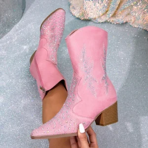 Women’s Short Boots Sizes 35-42 Pink and Blue Versatile Stylish Western Style Boots