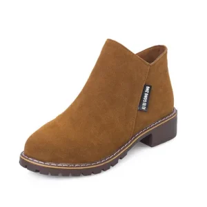 Women’s Side Zipper Short Boots Low Heel Low Tube Student Boots
