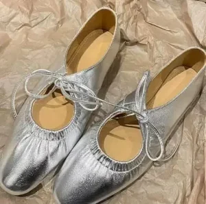 Women’s Silver Gold Luxury Flats with Rubber Insole for Wedding Parties