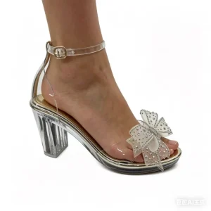 Women’s Silver Slip On Breathable Platform High Heel Sandals Rhinestone Ankle Strap Block Heel Party Wedding Bridal Prom Shoes