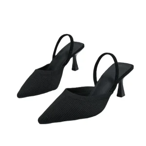 Women’s Simple Design High Heels Ankle Sandals Breathable Fabric Comfortable Elastic Band Pointed Toe High Heels Shoes