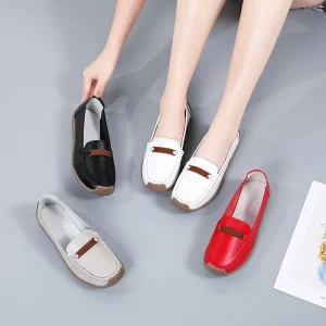 Women’s Single Color Non Slip Loafers Slip On Black White Red Grey Flat Loafers Lightweight Breathable Size 35-41 for Autumn