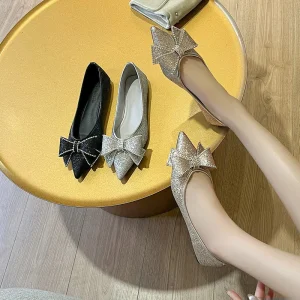 Women’s Single Shoes Pointed Toe Bowknot Ladies Flat Shoes Party Wedding Shoes for Women