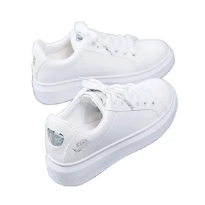 Women’s Single Thick Sole White Sneakers Breathable Sports Leisure Footwear New Toe Design for Autumn Winter